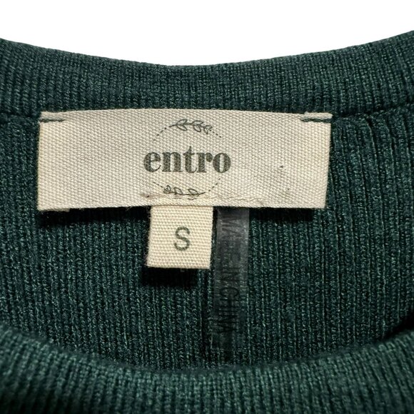 Entro Forest Green Mini Rib Stretch Top Sz S Sheer Artsy Long Balloon Sleeves - Picture 5 of 6